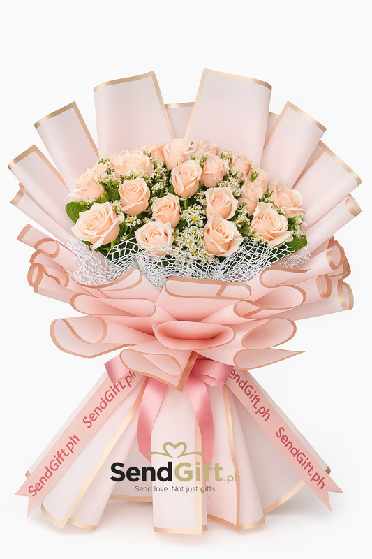 Peach Serenity – 24 Peach Roses Bouquet