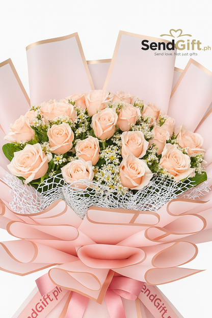 Peach Serenity – 24 Peach Roses Bouquet