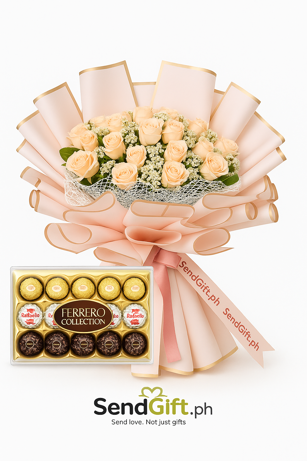 Peach Serenity Bouquet + Ferrero Collection Gift Set